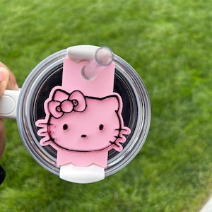 Kitten themed 40oz/30oz Stanley Topper | Tab Tumbler Accessory | Only for 2.0 Stanley&#39;s | Cute Pink themed Tumbler Tab | Gifts for her