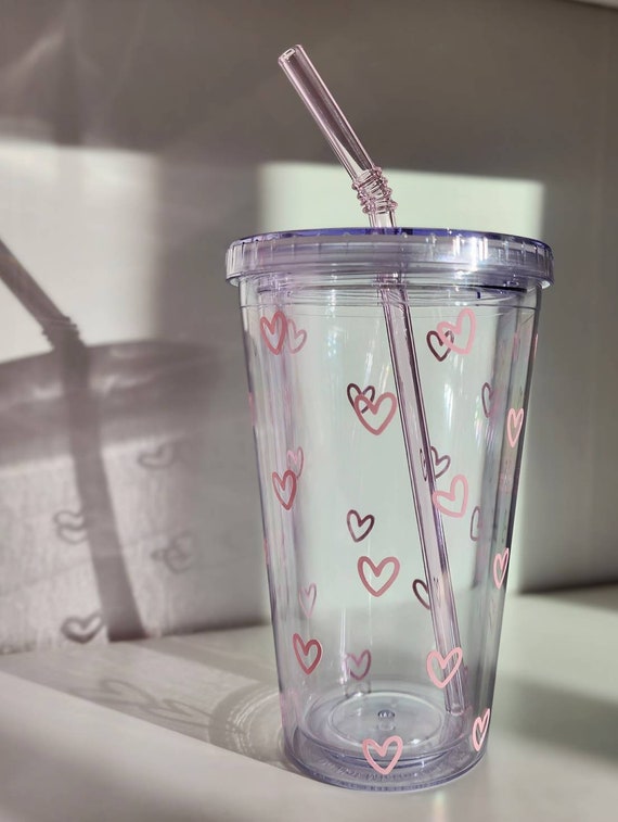 Premium heart plastic cup with straw in Unique and Trendy Designs 