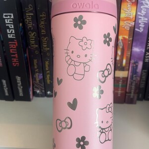Engraved Cute Kitty 24oz or 32oz Owala Tumbler in Pink |24oz/32oz Tumbler and option to Personalize | Bday gift idea and Christmas Gift Idea