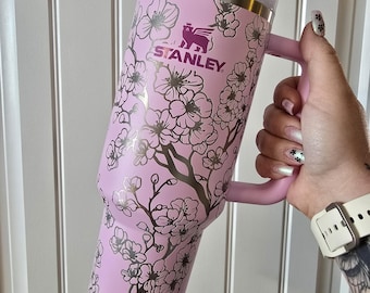 Cherry Blossom Stanley Tumbler | Engraved Floral Design, 40oz or 30oz