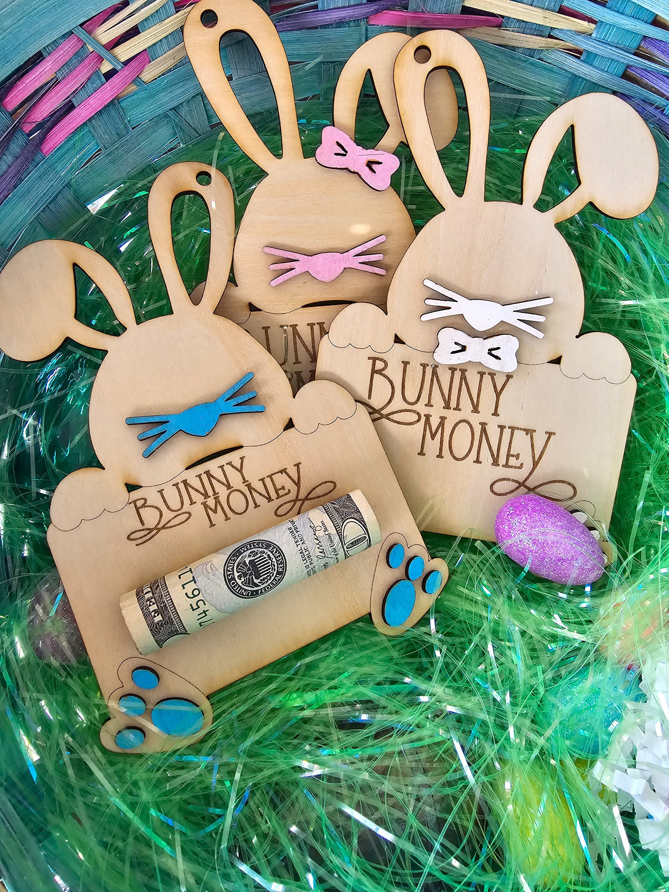 Bunny Money Holder For Cash Gift, Easter Gift Card Holder Basket Tag Decorations Basket Stuffers For Toddler Kids Teens Easter Present For Baby Boy Girl Grandchildren Bunny Decor Fillers Blue