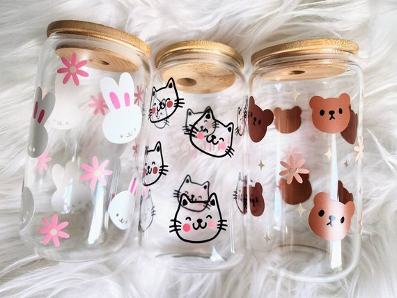 New-dishwasher Safe Cute Animals Glass or Tumbler Kids Gifts Iced Coffee Cup  and Cold Tumbler Spring Glass With Lid and Straw 