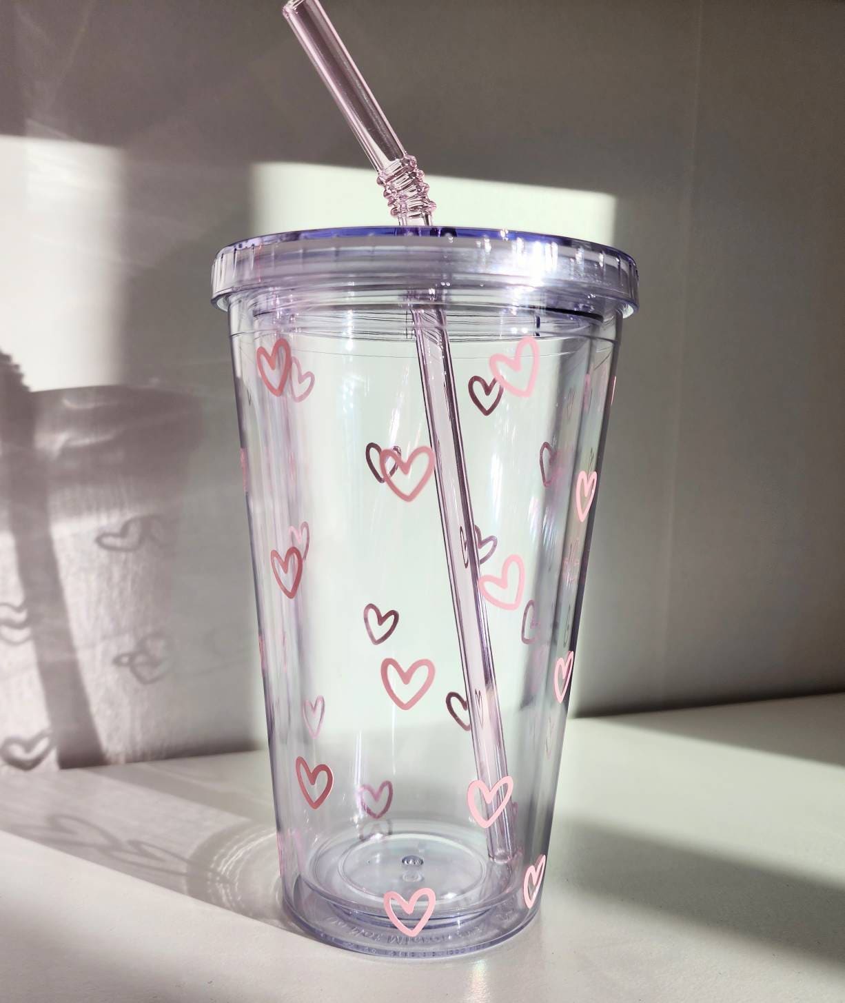 16oz Simple, Cute, Heart Tumbler Hearts 16oz Clear Tumbler Great Gift for  Cute Cup Lovers Valentine's Day Gift Idea 