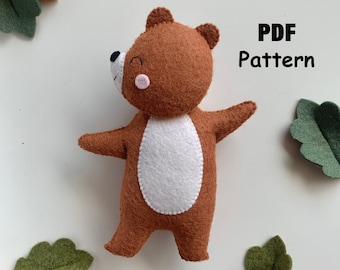 Felt bear pattern, Forest animals PDF Pattern, Felt bear sewing, Woodland animals PDF pattern, Forest nursery decor, Step by step tutorial