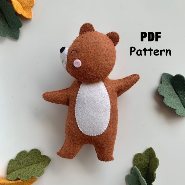 Felt bear pattern, Forest animals PDF Pattern, Felt bear sewing, Woodland animals PDF pattern, Forest nursery decor, Step by step tutorial