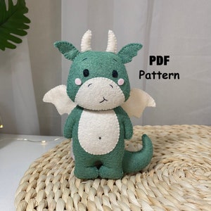 Felt dragon PDF Pattern, dragon pattern sewing, cute dragon felt Pattern, felt toys pattern, dragon nursery decor, felt sewing tutorials