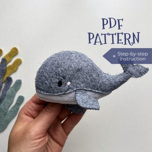 Whale PDF Pattern. Sewing PDF pattern and tutorial Felt ocean animal. DIY felt toys