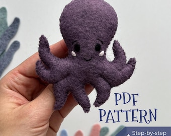 Octopus PDF Pattern. Felt toy Sewing pattern plus Step-by-step tutorial. DIY ocean nursery decor