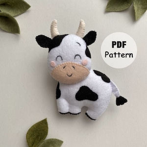 Padrão de feltro de vaca, Padrão PDF de animais de fazenda, Vaca de brinquedo de feltro, Padrão PDF de costura fácil, Animais de fazenda DIY, Padrões de animais de estimação, Tutoriais passo a passo