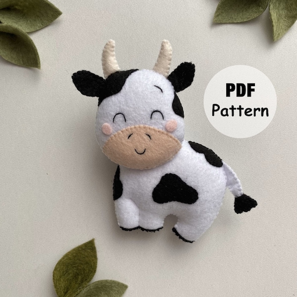 Cow felt pattern, Farm animals PDF Pattern, Felt toy cow, Sewing PDF pattern easy, DIY farm animals, Patterns pets, Step by step tutorials