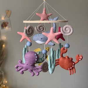 Ocean baby mobile, baby mobile with sea animals octopus whale crab sea turtle, under the sea mobile, ocean nursery decor, baby crib mobile