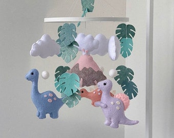 Baby mobiel met dinosaurussen, mobiel voor meisje, dinosaurus baby mobiel, kinderkamer decor dinosaurus thema, schattige vilten dinosaurussen, hangende baby mobiel