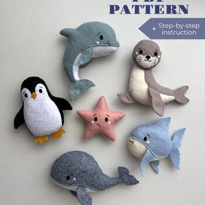 Set of 6 PDF Patterns ocean animal toys. Felt PDF Patterns sea animals and step-by-step tutorials. DIY Ocean nursery toys