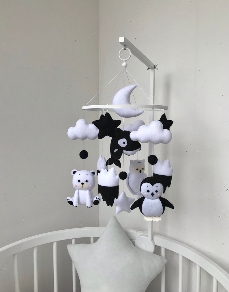 Black and White Mobile Black Baby Mobile Black Nursery Etsy