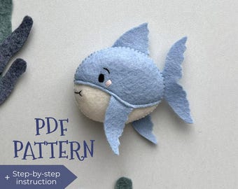Felt fish PDF pattern plus tutorial. Sea animal soft toy template. DIY Ocean Nursery Decor