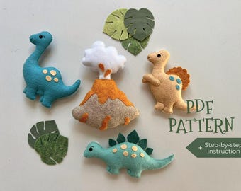 PDF Pattern Dinosaurier mit Schritt-für-Schritt-Anleitung. Kinderzimmer Dekor Dinosaurier Spielzeug und Vulkan
