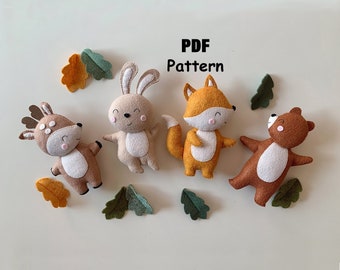 Felt Pattern Deer Fox Hare Bear, Forest animals PDF Pattern, Sewing pattern, Woodland animals pattern, Forest nursery decor, felt tutorials