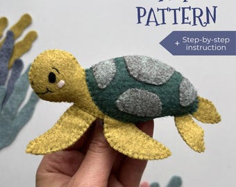 Wzór PDF na żółwia. Wzór na zabawkę z filcu i instrukcja krok po kroku. Dekoracja do pokoju dziecięcego z motywem oceanu DIY.