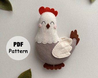 Chicken felt pattern, Farm animals PDF Pattern, Pattern felt hen, DIY farm animals, Patterns pets, Step by step tutorials