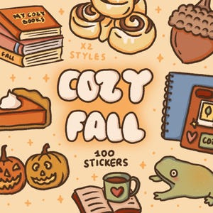 Cozy Autumn Stickers: Hand-Drawn Halloween Planner, GoodNotes PNG (Digital Download)
