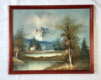 Hidden Oasis Cabin Mountain Scenic Framed Canvas "21.5in L X 17.5in H"