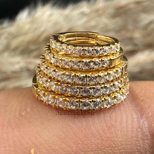 Diamond Eternity Hoop Earring Minimalist Diamond Daith Piercing Cartilage Helix Piercing Single (Half Pair)  Huggie Hoop Earring