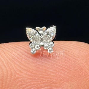 Diamond Butterfly Stud Piercing Single (Half Pair) Diamond Butterfly Shaped Stud Earring 10K Solid Gold Diamond Butterfly Piercing For Helix