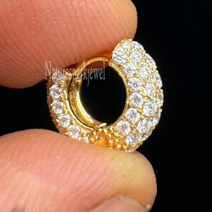 Athena's Invisible Set Diamond Three Row Pavé Hoop Earring 14K Solid Gold Bottom Hinge Huggie Small Eternity Diamond Helix Cartilage Hoop