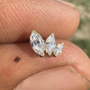 Marquise Diamond Cartilage Earring 14K Gold Triple Marquise Tragus Piercing Flower Diamond Helix Piercing Tiny 3 Marquise Ear Stud Earrings