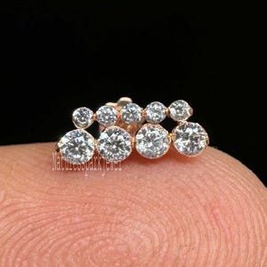 Onzichtbare set diamanten Apsara-staaf met schroefdraad 14K massief gouden baaroorbel voor uniseks rechte baar diamanten piercing