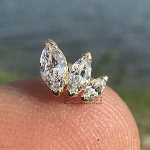 Marquise Diamond Cartilage Earring 14K Gold Triple Marquise Tragus Piercing Flower Diamond Helix Piercing Tiny 3 Marquise Ear Stud Earrings