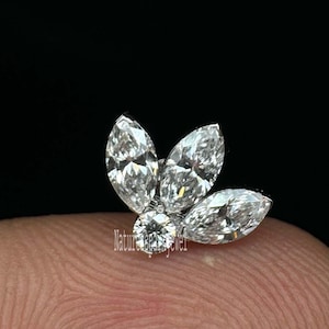 Invisible Set Diamond Lotus 6mm Stud Earring 14K Solid Gold Marquise Daith Stud Marquise Diamond Earring Diamond Piercing For Women