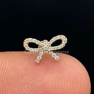 Bow-Inspired Lab-Grown Diamond Earring Single (Half Pair) Diamond Stud 14k Gold Micro Pave Diamonds Tiny Ribbon Stud Helix Conch Tragus Stud