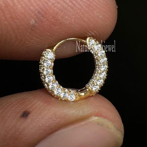 Athena's Diamond Five Row Pavé Hoop Earring Labgrown Diamond Cartilage Earring 14K Solid Gold Diamond Huggie Helix Hoop Earring For Women