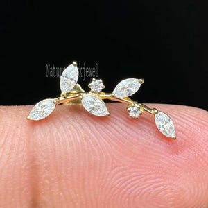 Diamond Garland Threaded Stud Earring 14K Solid Gold Stud Single Marquise Diath Earring Conch Piercing Invisible Set Diamond Cartilage Stud