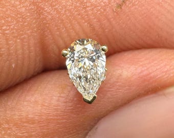 Pear Diamond Threaded Stud Earring Labgrown Diamond Daith Helix Stud External Threaded Labret Piercing 14k Solid Gold Stud