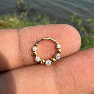 Bezel Set Diamond Daith Piercing 14K Solid Gold Septum Nose Ring Diamond Daith Clicker Helix Daith Piercing Daith Septum For Her