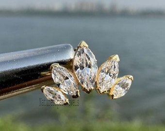 Marquise Diamond Cartilage Earring 14K Gold Marquise Tragus Piercing Gold Stud Earring Diamond Helix Piercing Marquise Curved Stud Earring