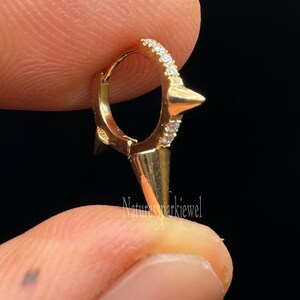 Triple Long Spike Diamond Eternity Hoop Earring 14K Solid Gold Helix Piercing 8MM celebrity Spike Hoop Diamond Clicker For Lob Piercing