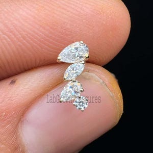 Gioia Tiny Pear Cut Lab Diamond Earring 14k Gold Helix Flame Stud Earring Cartilage Flat Back Stud Marquise Threaded Stud Tragus Piercing