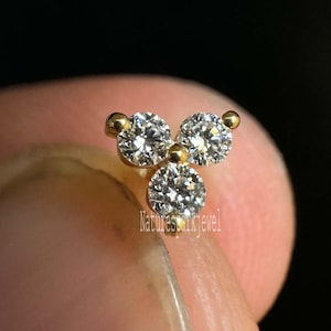 Diamond Trinity Threaded Stud Earring Florence Sparkle Single Stud Lab Diamond Helix Piercing For Women 14K Gold Stud Earring Conch Piercing