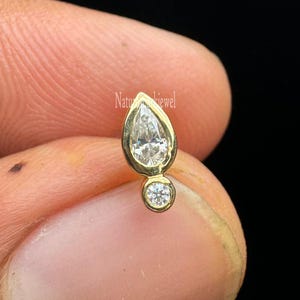 Pear & Round Diamond Threaded Stud Earring Labgrown Diamond Daith Helix Stud Internal Threaded Labret Piercing 14k Solid Gold Stud Piercing