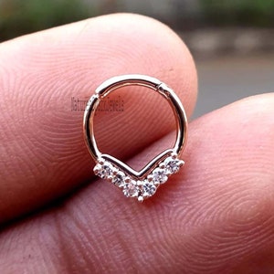 V Shape Diamond Piercing 6 labgrown Diamond Helix Earring Dainty Rook Earring Diamond Septum Tragus Conch Septum Body Hoop 18g Nose Ring