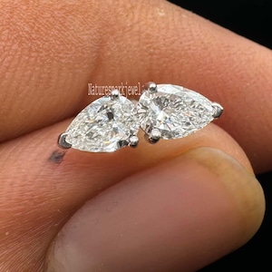 lily's Florence Sparkle 6X4MM Each Pear Lab grown Diamond Stud For Her Double Diamond Helix Stud Earring Single 10k Solid Gold Diath/Conch