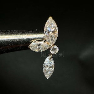 Diane Single Tripple Marquise Lab Diamond Echo Threaded Stud Earring 10K Solid Gold Stud Earring 16G Marquise Drop Piercing Flat Back Stud