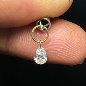 Pear Floating Diamond Charm Single Pear Diamond Earrings  Pear Floating Diamond Drop Piercing Chains and Charm Add-on for Hoop