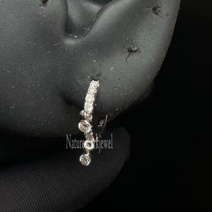 14k Solid Gold Diamond Hoop Earring Eternity Double Dangle Hoop Earring Daith Piercing Helix Cartilage Floating Diamond Dangle Huggie Hoop