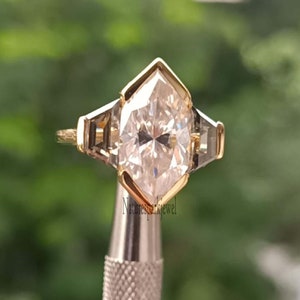 Dutch Marquise Moissanite Engagement Ring 3 Ct Diamond Half Bezel Set Ring Three Stone Ring For Women 14K Solid Yellow Gold Anniversary Gift