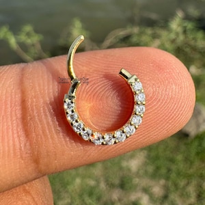 14k Solid Gold Diamond Septum Nose Ring Gold Hinged Earring Daith Piercing Helix Cartilage Rook Earring Diamond hoops Dainty Diamond Hoops