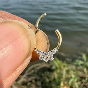 Diamond Clicker Daith Piercing Earring, Diamond Hoop Cluster Septum & Daith Nose Ring, Elegant Diamond Jewelry for Piercings